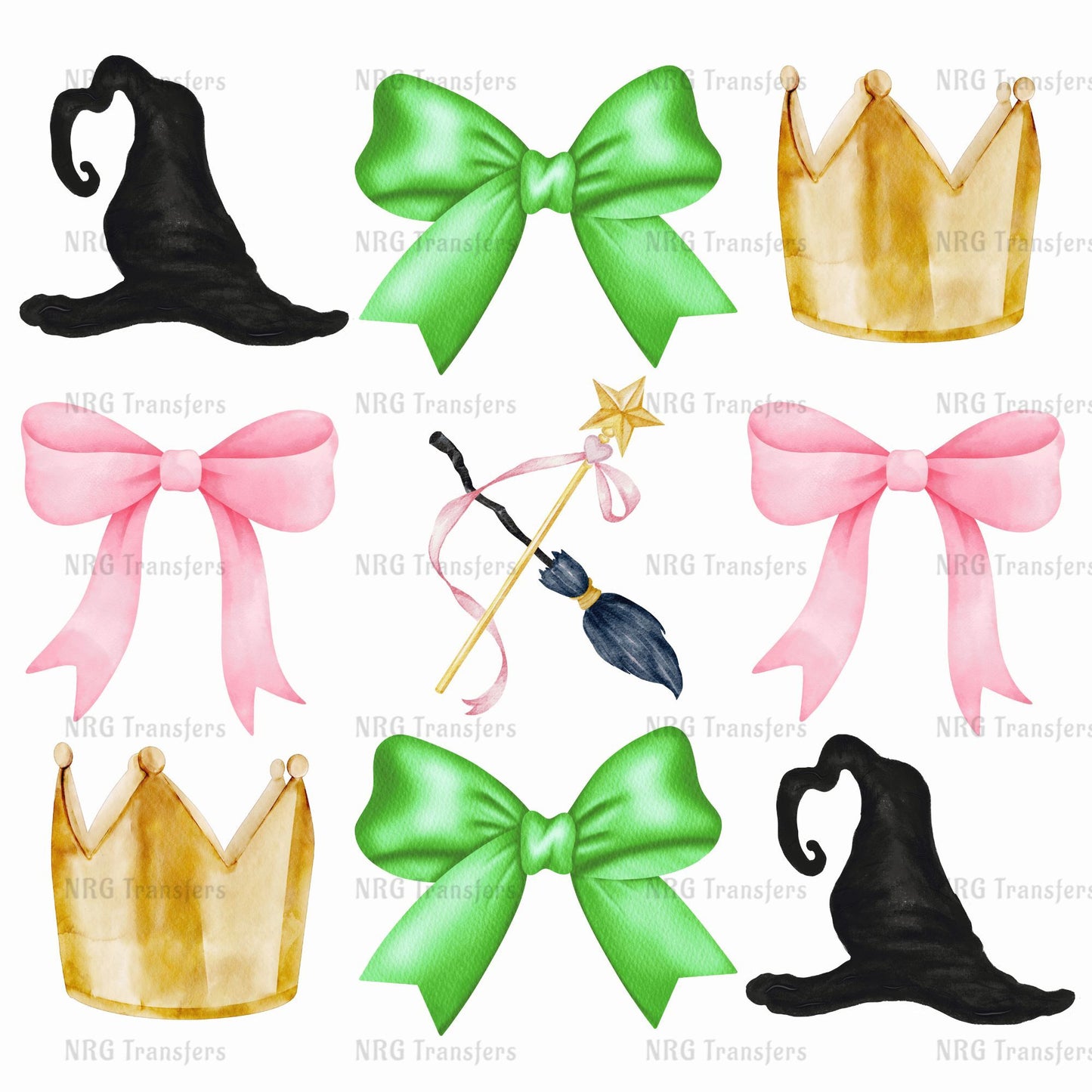 a set of princess crowns and wands with bows