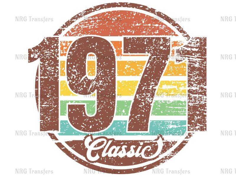 a grungy logo with the number seventy classic