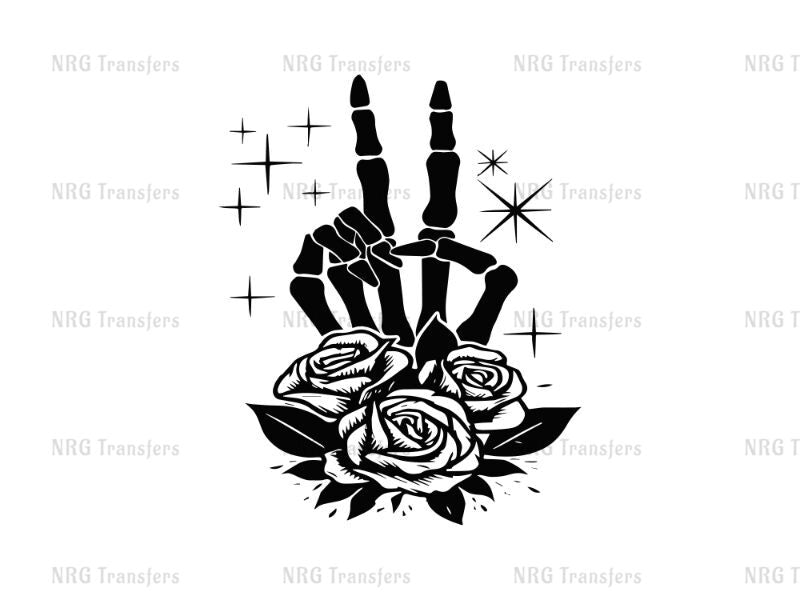 a black and white drawing of a hand holding roses