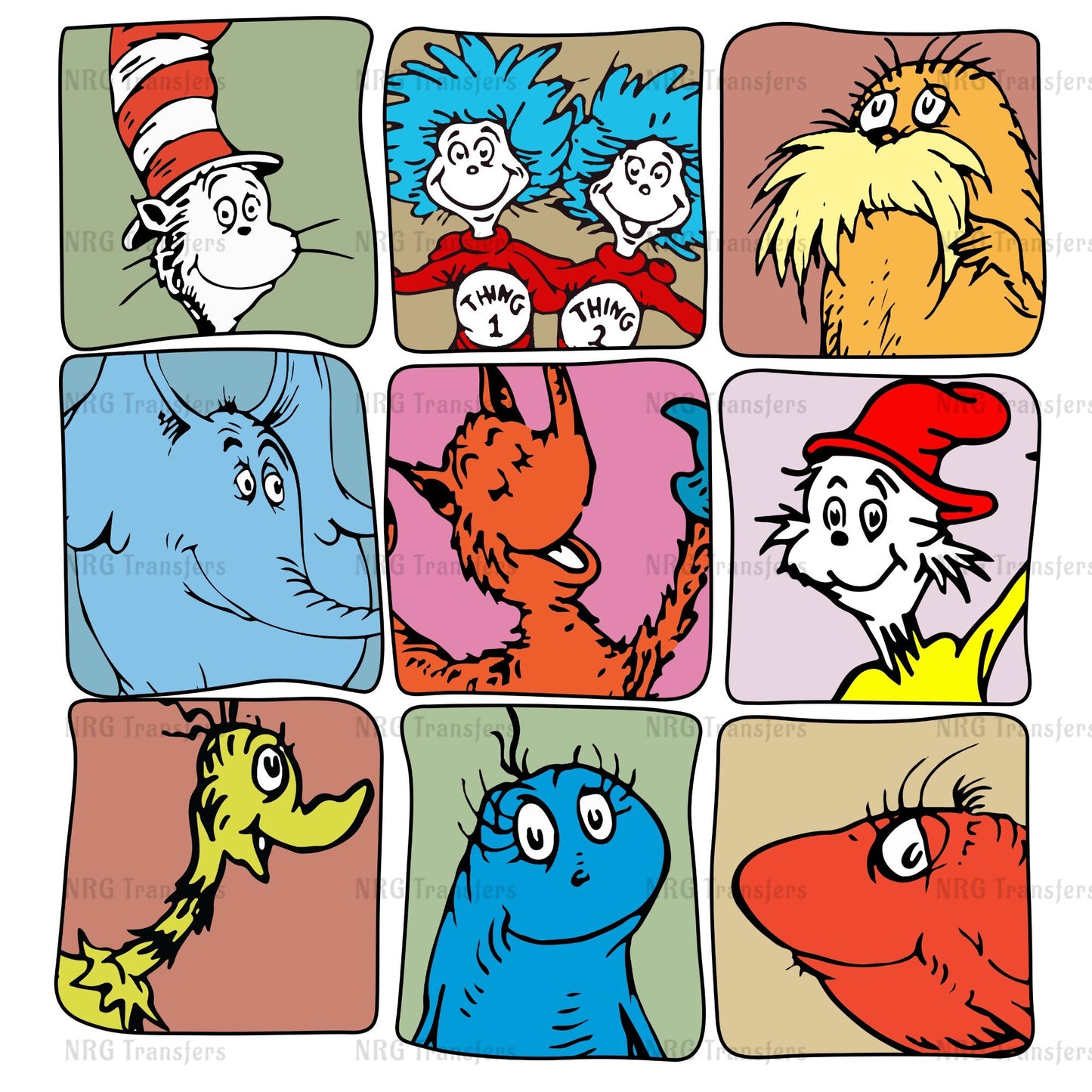 a bunch of dr seuss and the cat in the hat pictures