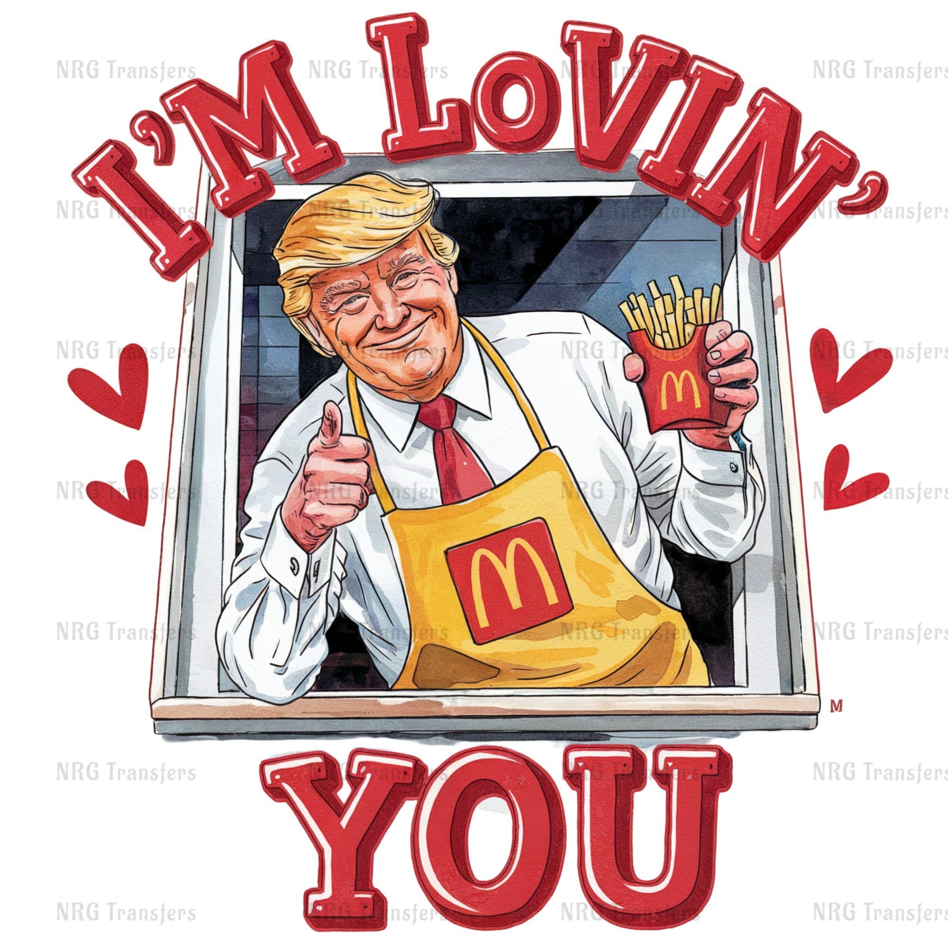 a drawing of a man holding a mcdonald's bag