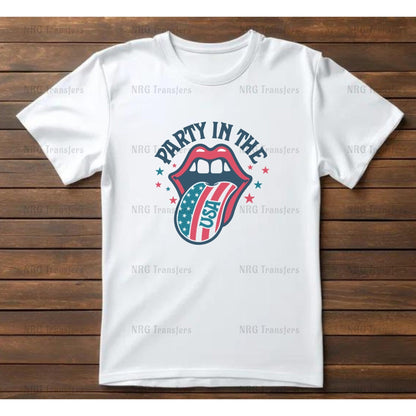 a white t - shirt with the rolling stones logo on it