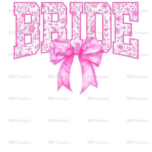 a pink bow with the word bride on it