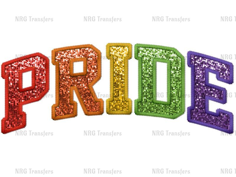 the word pride spelled with colorful sequins