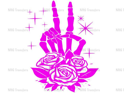 a pink hand holding roses with stars in the background