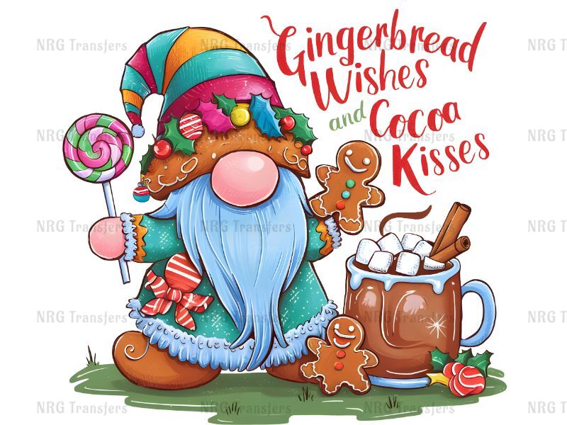 a gingerbread gnome with a mug of cocoa