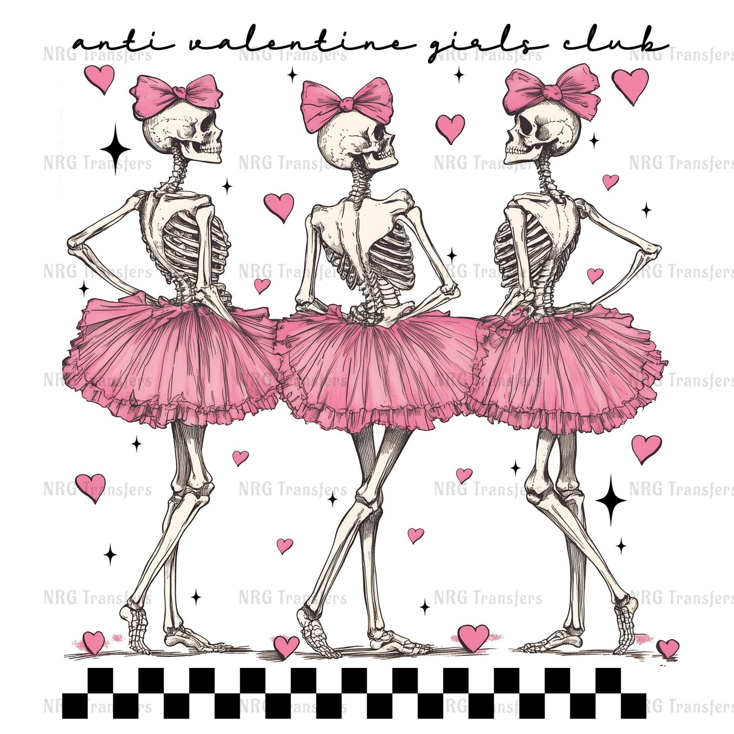 two skeleton girls in pink tutu skirts