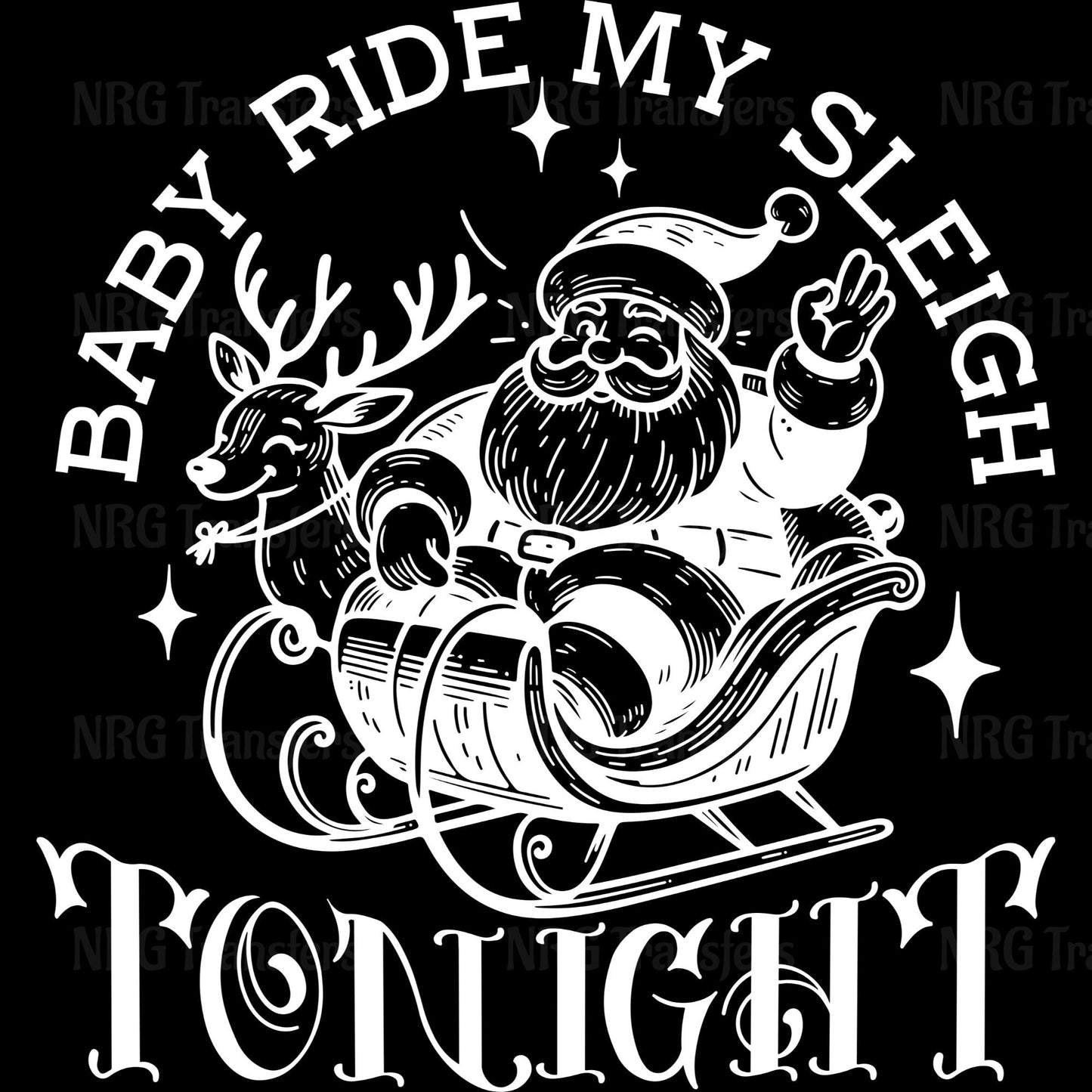 a black and white t - shirt with a santa clause riding a sleigh