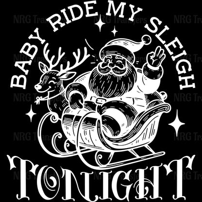 a black and white t - shirt with a santa clause riding a sleigh