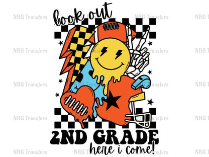 a cartoon character with a checkered background and the words, look out 2nd grade