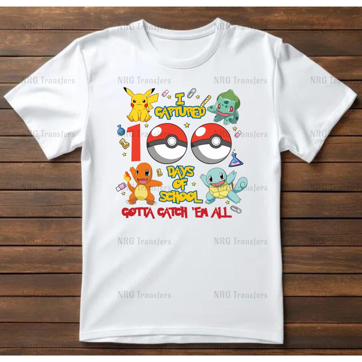 a white tshirt with pokemon characters on it