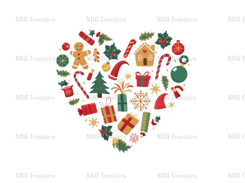 a heart shape with christmas items in it