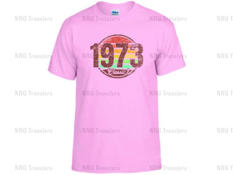 a pink t - shirt with the number seventy on it