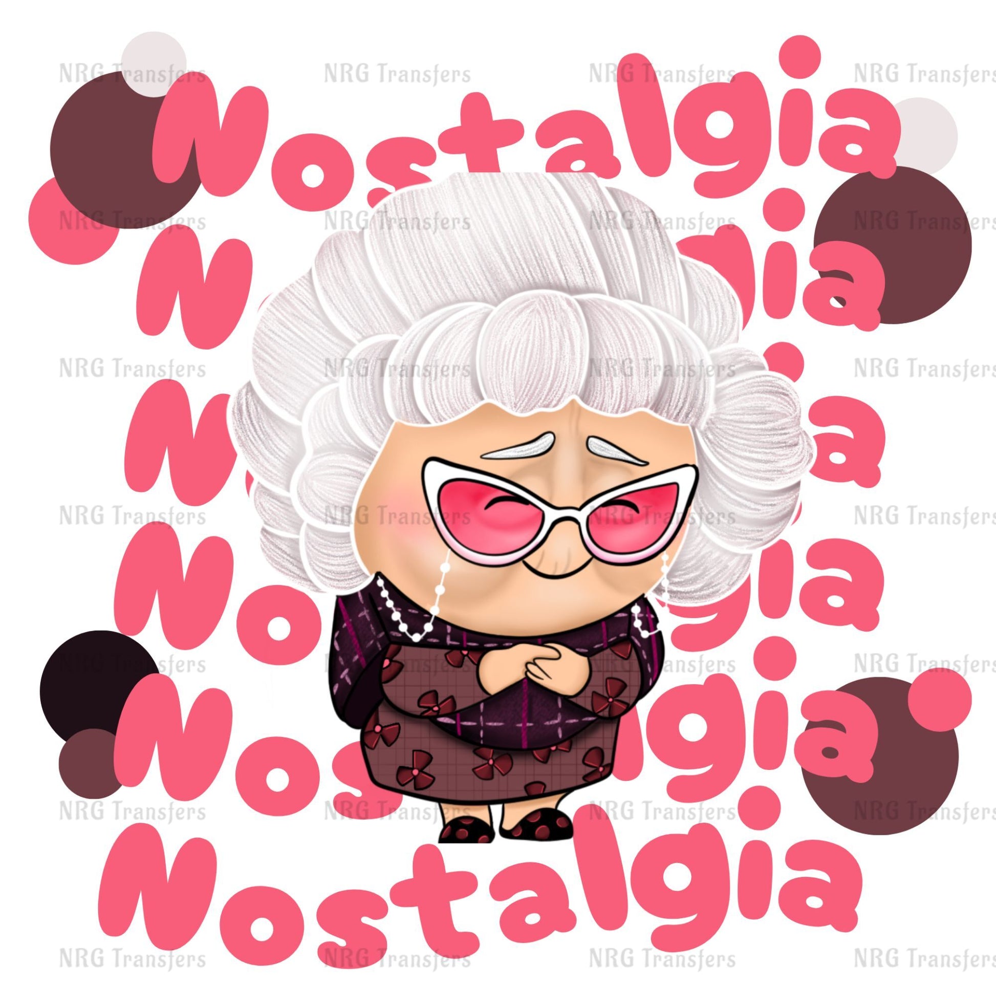 an old woman with white hair and pink glasses