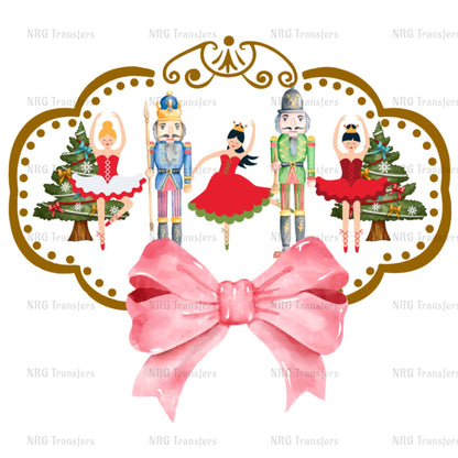 a pink bow is tied to a picture of nutcrackers