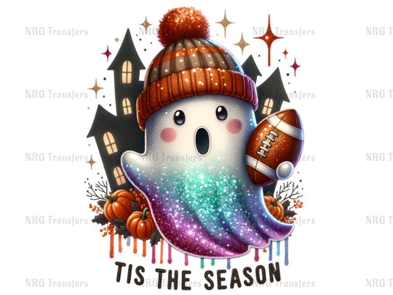 a cute ghost with a football in his hand