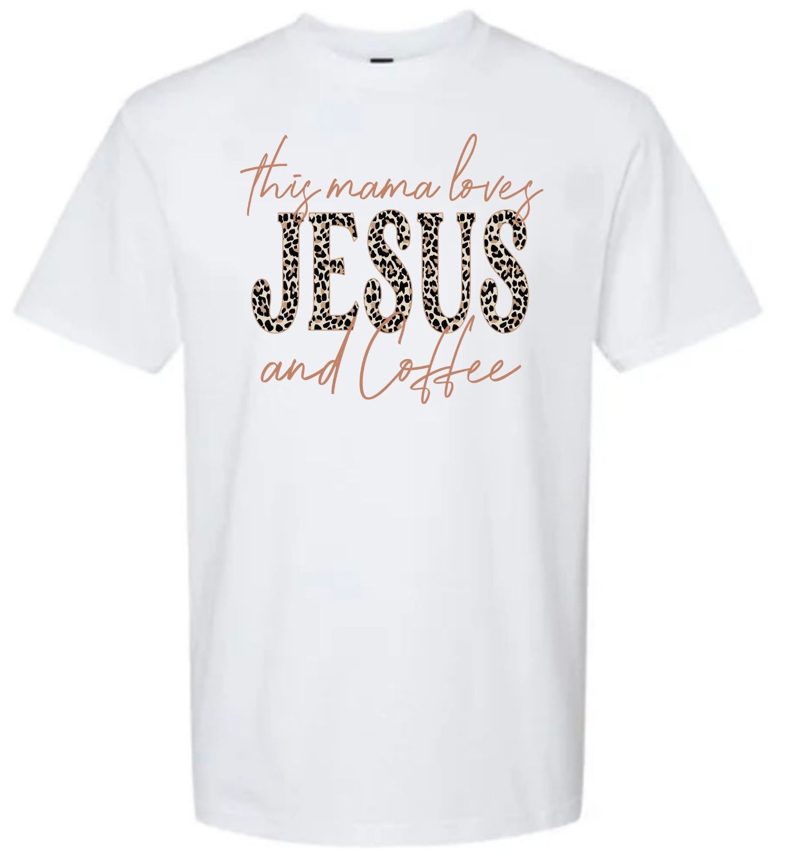 a white t - shirt with the words jesus and coffee printed on it