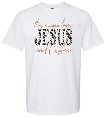 a white t - shirt with the words jesus and coffee printed on it