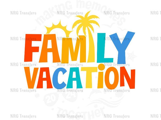 a family vacation sign with a palm tree