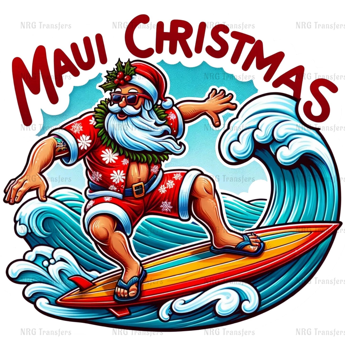 a santa clause surfing on a surfboard in the ocean