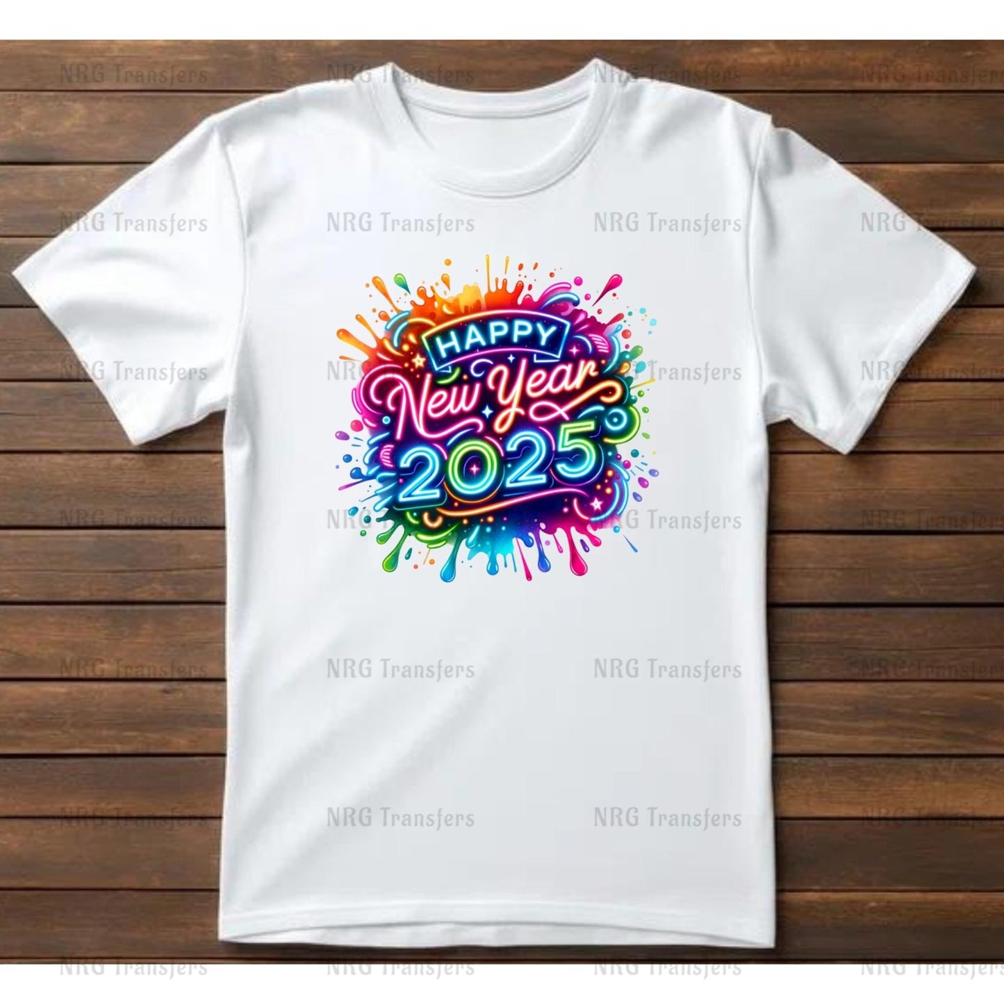 a white t - shirt with the words happy new year on it