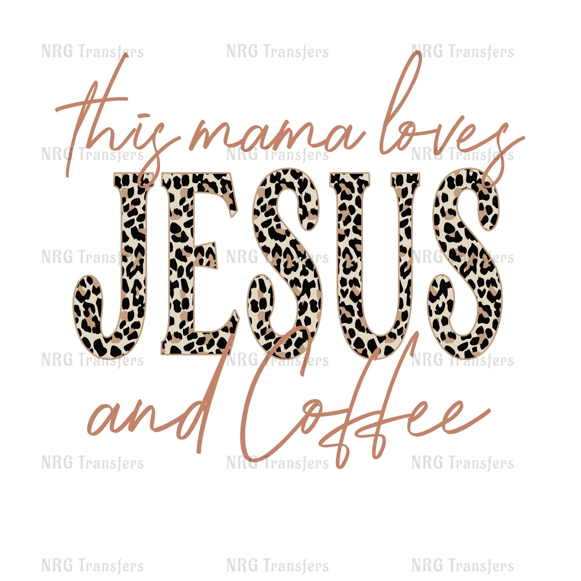 a leopard print with the words jesus and coffee