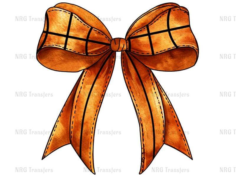 a large orange bow with a ribbon on it