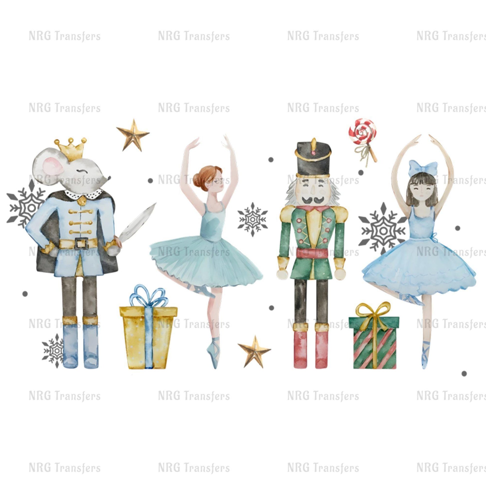 a watercolor painting of nutcrackers and dancers