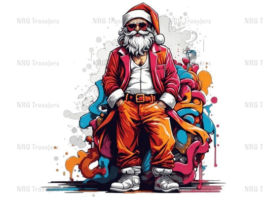 DTF Transfer | Water Colors Cool Santa / Christmas