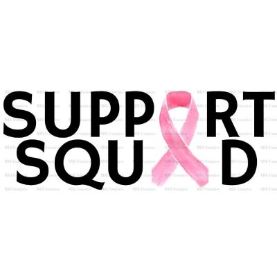 a pink ribbon with the words support and support