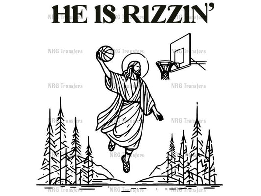 a black and white drawing of jesus playing basketball