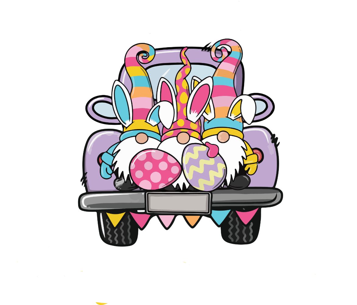 a drawing of a car with a couple of bunnies on the back of it