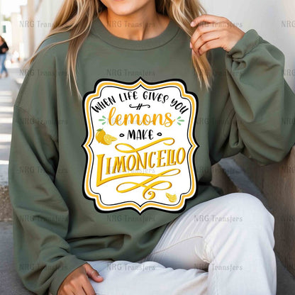 a woman wearing a sweatshirt that says, in life gives lemons make lemonade