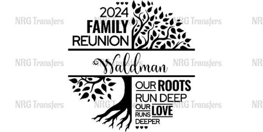 a family reunion tree with roots and names