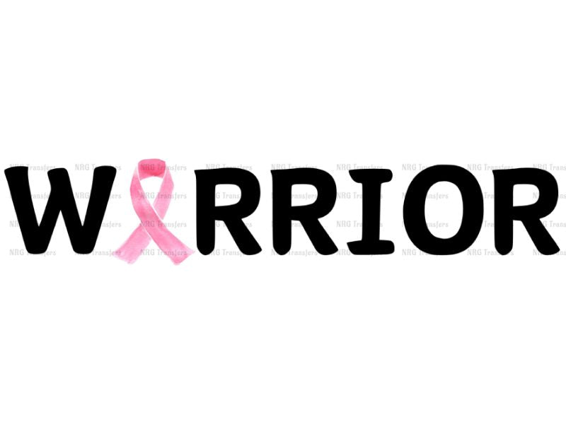 a black and pink ribbon with the word warrior