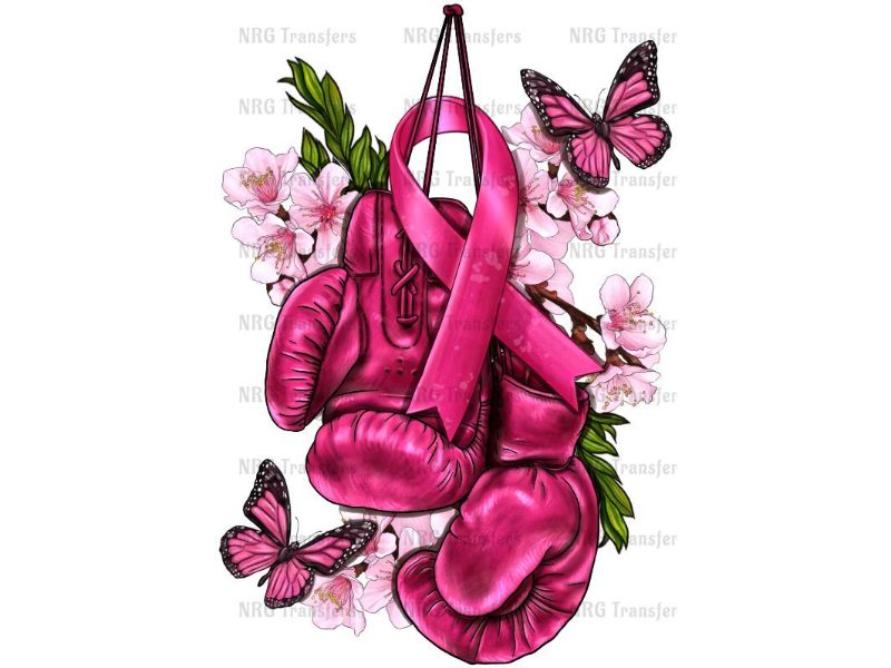 a pair of pink boxing gloves and butterflies