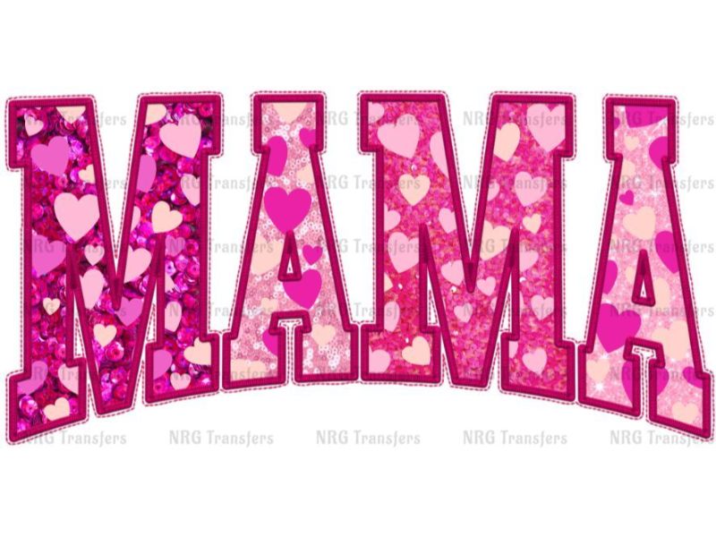 the word mama with hearts in pink