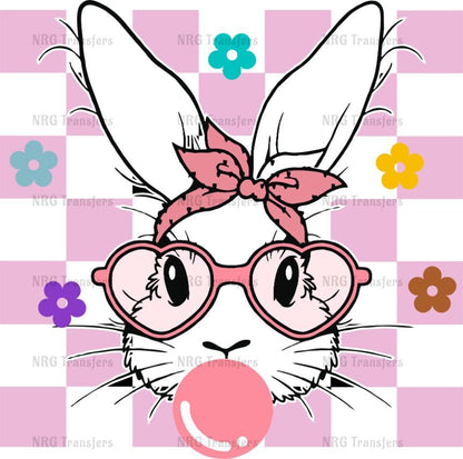 a rabbit wearing glasses and a pink nose