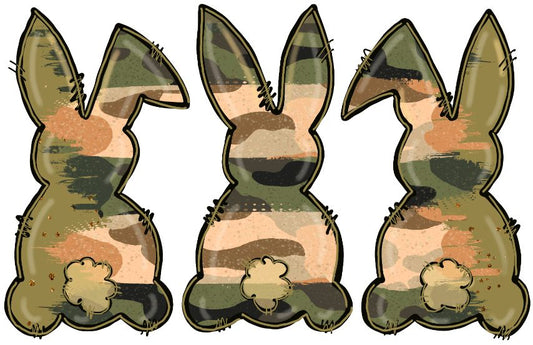 a pair of rabbits made out of camouflage