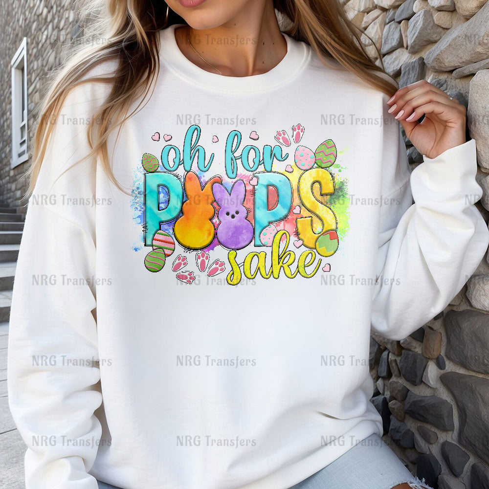 a woman wearing a sweatshirt that says oh for pops sake