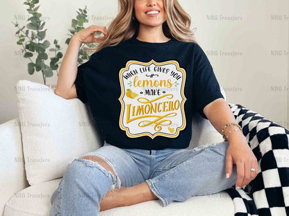 a woman sitting on a couch wearing a t - shirt