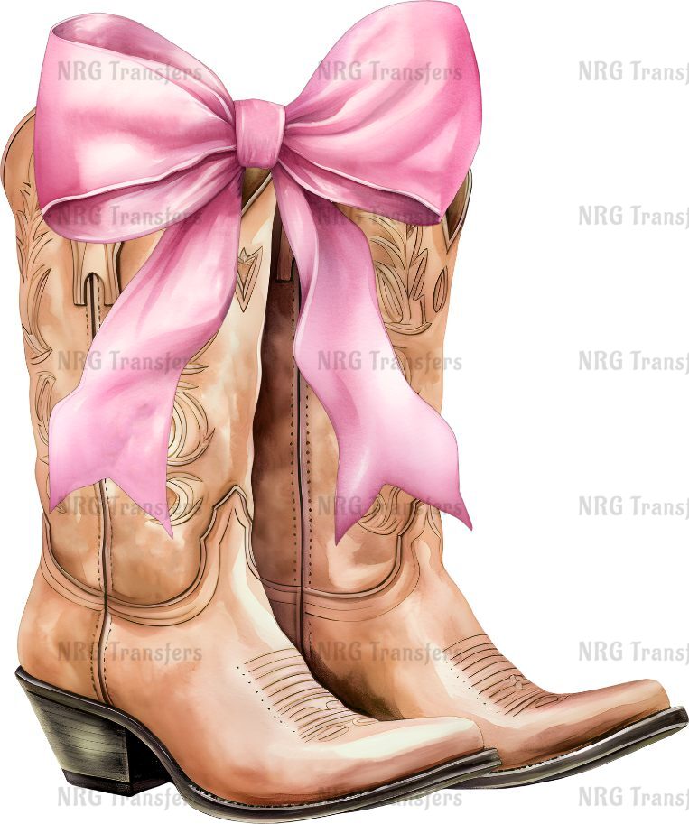 a pair of cowboy boots with a pink bow