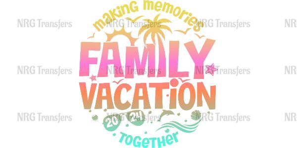 a family vacation logo with a palm tree