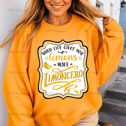 a woman wearing a sweatshirt that says lemons make lemonade