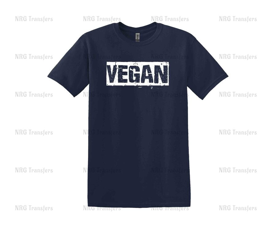 a t - shirt with the word vegan printed on it