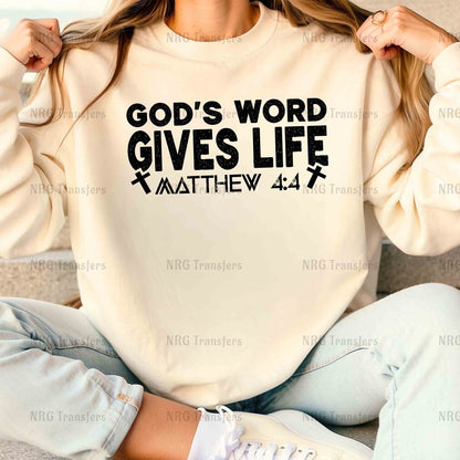 a woman wearing a sweatshirt that says god's word gives life