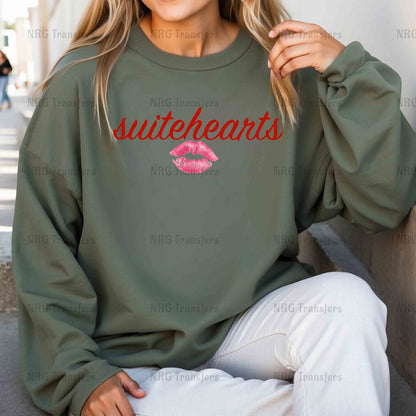 a woman wearing a sweatshirt with the words suitetheants on it