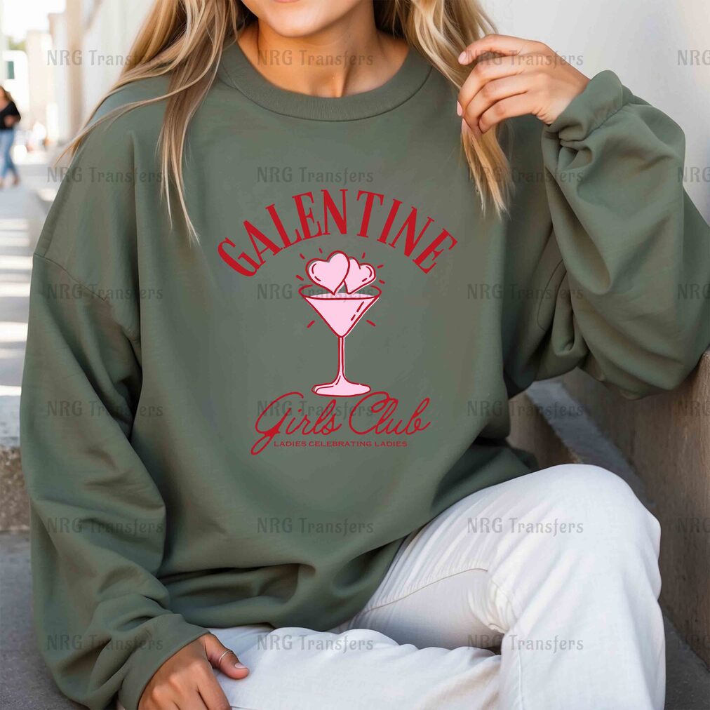 a woman wearing a sweatshirt that says valentine's girls club