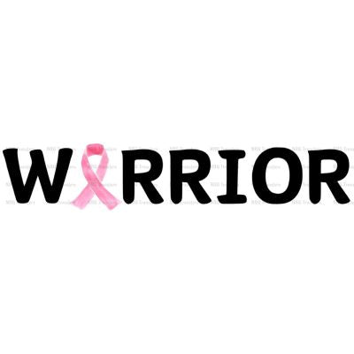 a pink ribbon with the word warrior on it