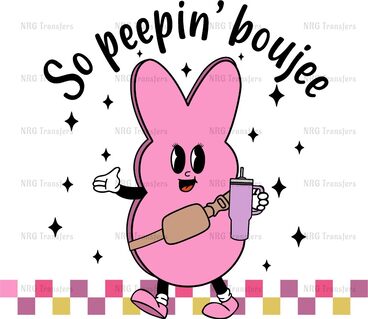 a pink bunny holding a baseball bat and a cup